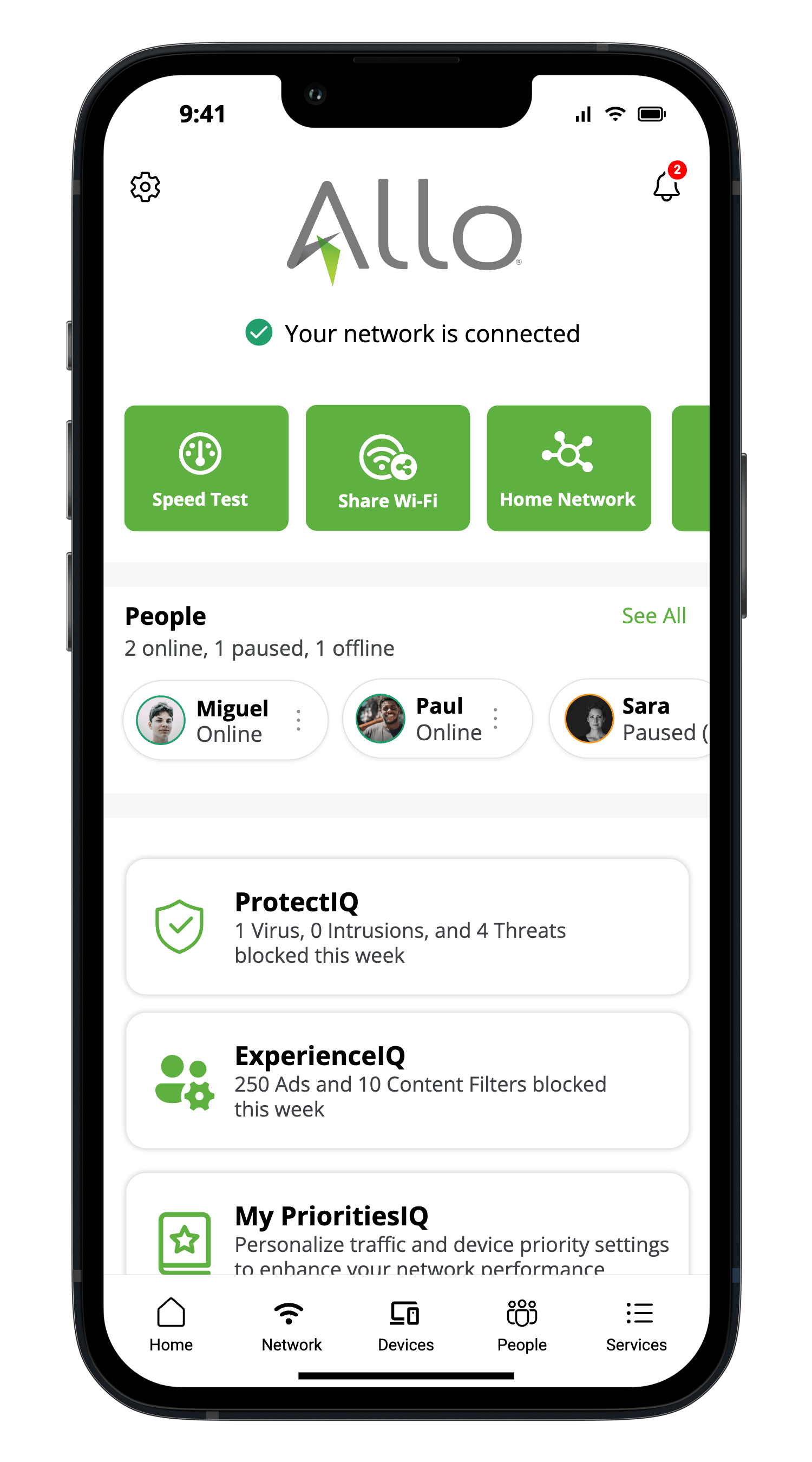Screenshot showing the home screen of the ALLOIQ app.