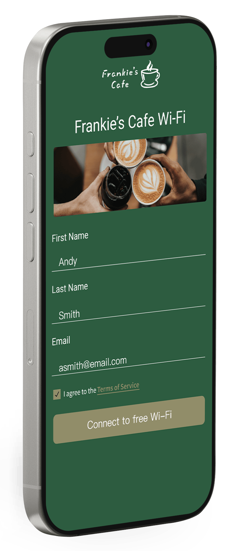 ALLO Smart Business app screens for branded customer Wi-Fi marketing