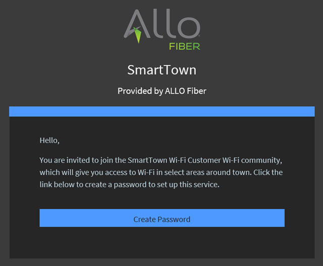 Example of ALLO Fiber SmartTown onboarding Step 1 email