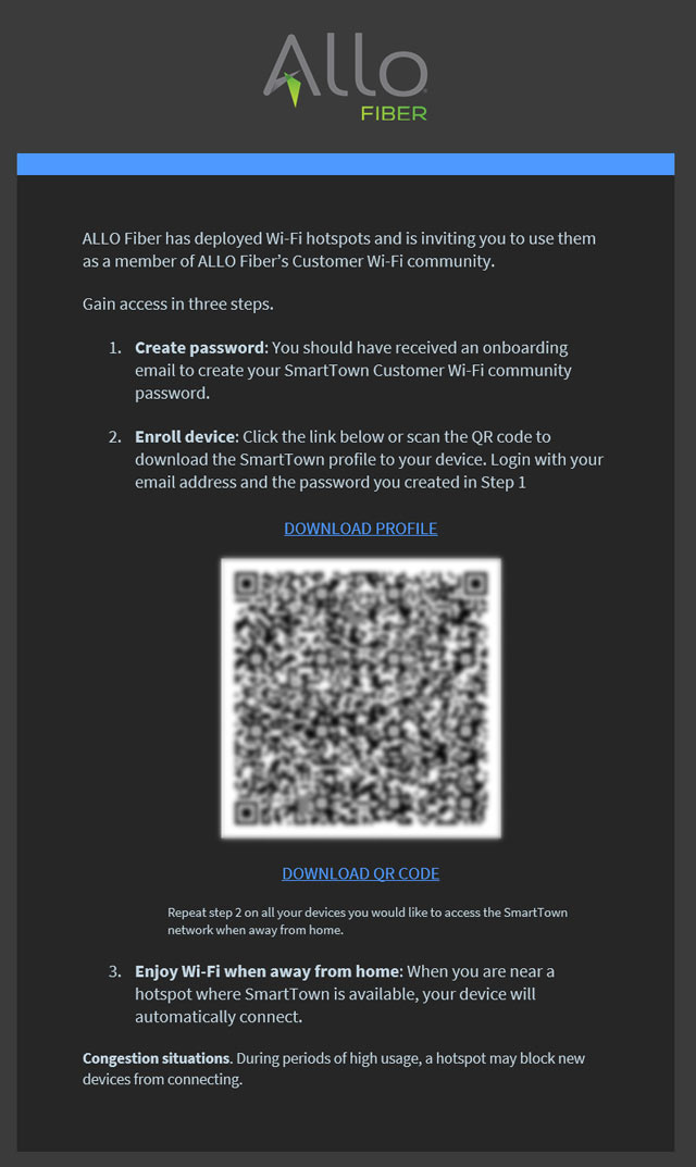 Example of ALLO Fiber SmartTown onboarding Step 2 email