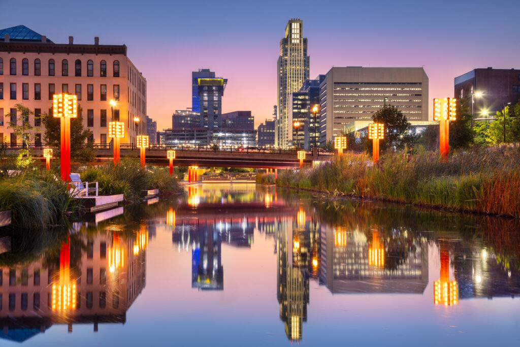 Omaha skyline and businesses