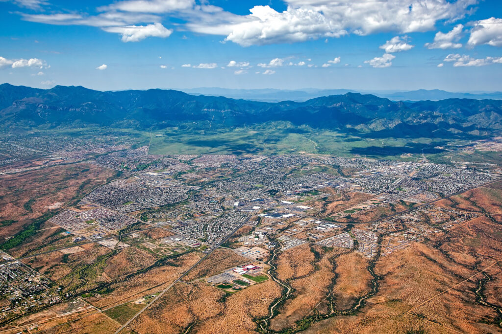 Aerial view of Sierra Vista, Arizona on a summer day.